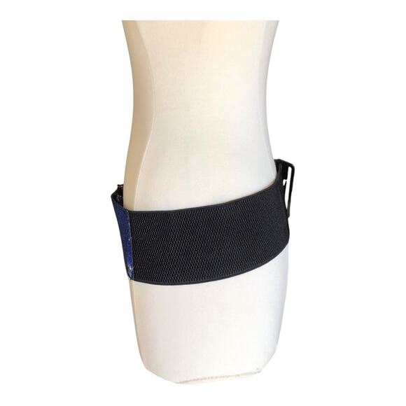 Oker NIP Women’s Blue Silver Sequin Elastic Waistband Rhinestones Buckle Belt - Picture 3 of 16